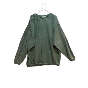 Moon Ryder Womens 2X Sage Green Ribbed Oversized Cotton Pullover Sweater Mineral